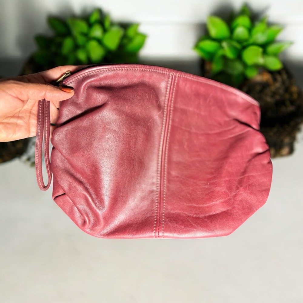Sven Design Leather Clutch Wrist handbag Purse Burgundy Vintage